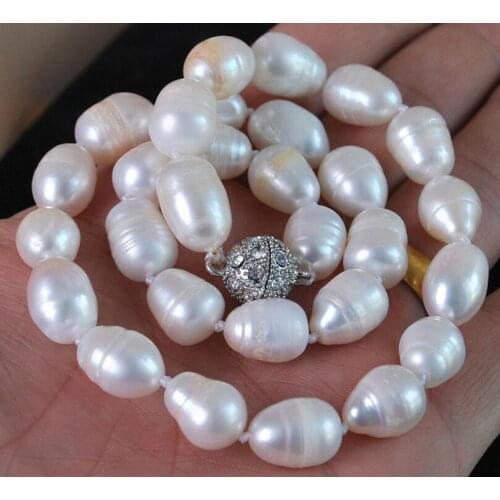 Natural 11-12MM Genuine white akoya cultured pearl necklace 18"