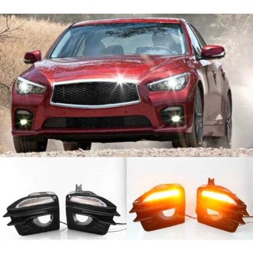 Car Front Fog Lights Grille Cover + LED Daytime Running Light Lamp For Infiniti Q50 Sport 2014 2015 2016 2017 Signal day lights