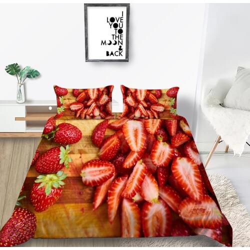 Strawberry Bedding Set Queen Size Fashionable Creative 3D Sweet Duvet Cover King Twin Full Single Double Unique Design Bed Set