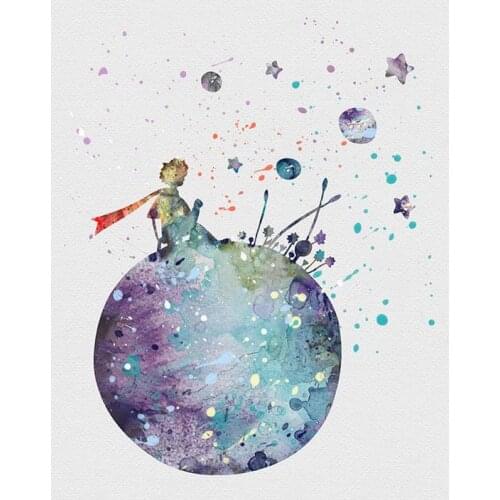 Handmade Colorful Abstract Painting on Canvas Child on the Earth Appreciation of Space Landscape