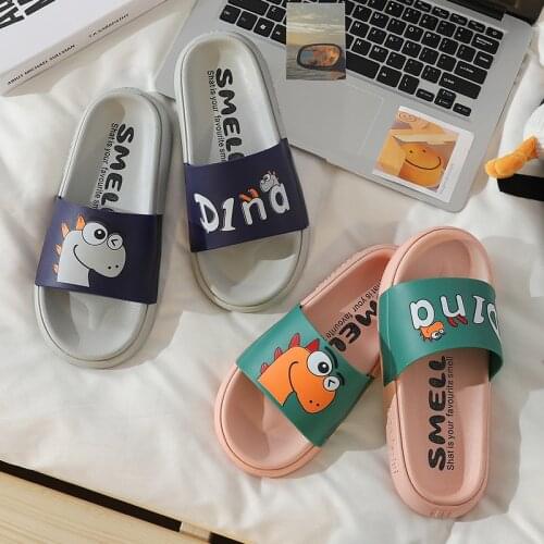 Summer Slippers Women Men Cute Cartoon Slides Thick Sole Floor Flat Sandals Indoor Flip Flops Bathroom Home Couple Beach Shoes