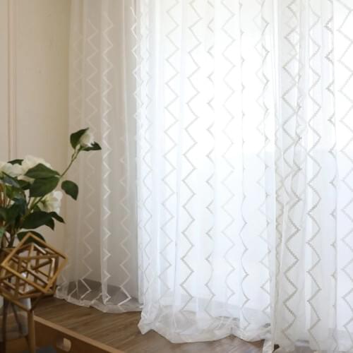 New Designed White Stripes Window Treatments Tulle Curtains for Living Room Yarn Embroidery Sheer Curtain Bedroom Screens