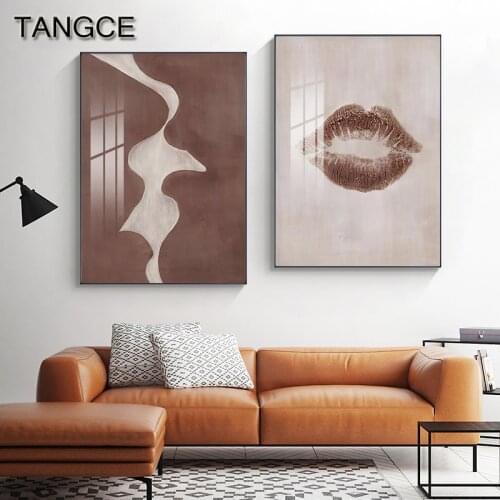 Nordic Kissing Canvas Poster Pink Wall Painting Lip Print Wall Art Pictures for Living Room Girl Bedroom Decoration Scandinavian