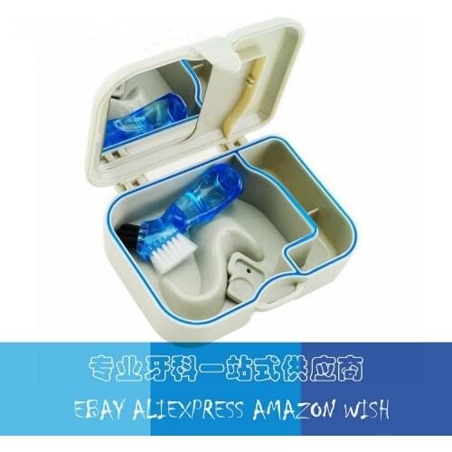 Dental Storage box Denture False Teeth Storage Box Case With Mirror and Clean Brush Dental Appliance 1set
