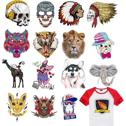 Iron on Fierce Beast Tiger Lion Patches For Clothes Child DIY T-shirt Applique Heat Transfer Vinyl Letter Animal Patch Sticker F