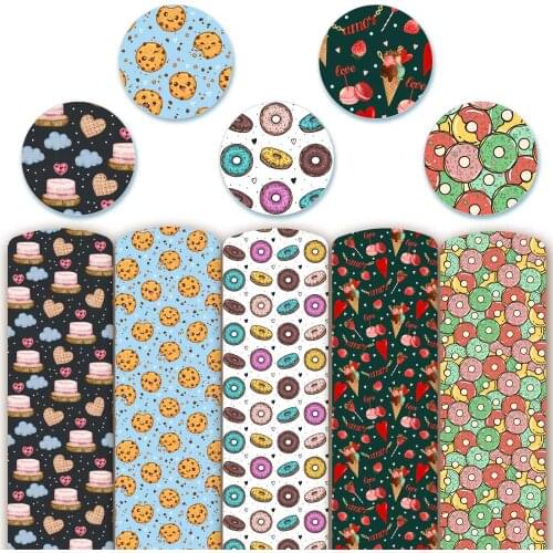 Donuts Cake Print PU Synthetic leather Fabric , Faux Leather Fabric for Sewing, PU artificial leather for DIY Bag Material