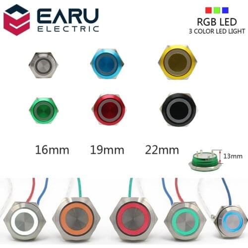 16/19/22mm 3 Triple Color RGB LED Light Mirco Switch Short Strock Momentary Self-Reset Waterproof Metal Push Button Switch Power