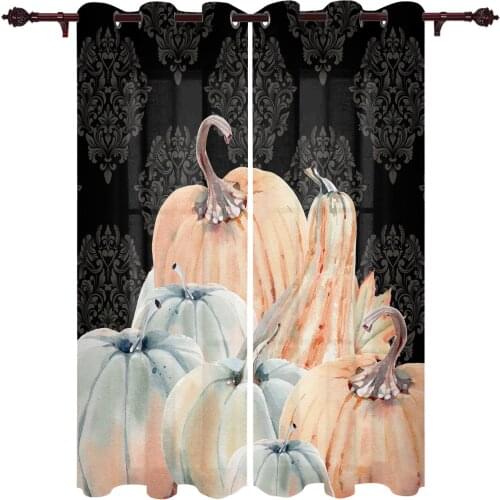 Pumpkin Watercolor Texture Window Curtains Kitchen Bedroom Drapes Home Decor Luxury Living Room Backdrop Curtain
