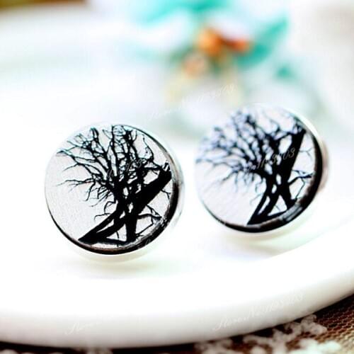 Unique 3D Tree Embossed 16mm Round Coloured Drawing pattern Laser Cut wood Cabochon DIY for Rings, Earring,Brooch,Necklace