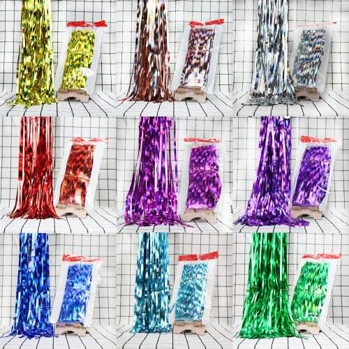 1Pcs 1Mx2M Laser Balloon Rain Silk Tassel Wedding Party Birthday Xmas Tree Decoration Rain Curtain Foil Line Balloons Decor