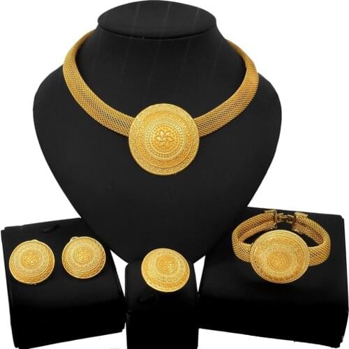 Yulaili Factory High Quality Gold Filled Cubic Zircon Party Costume Round Design Women Big Jewelry Sets