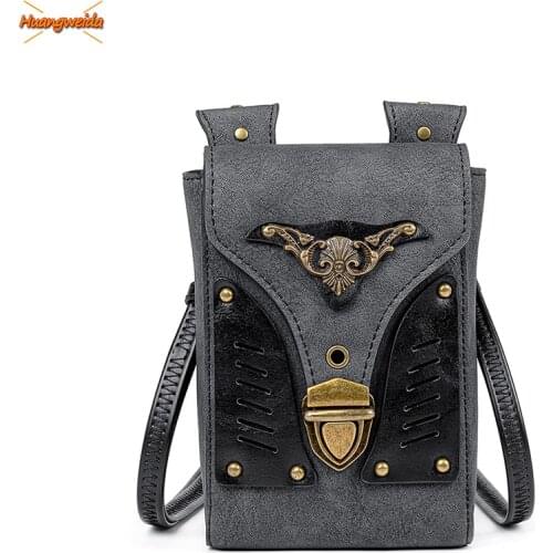 Retro Mini Mobile Phone Bag Womens Wallet Inclined Shoulder Steam Punk Accessory Lady Bag Leather Handbag Vogue Multi-Function