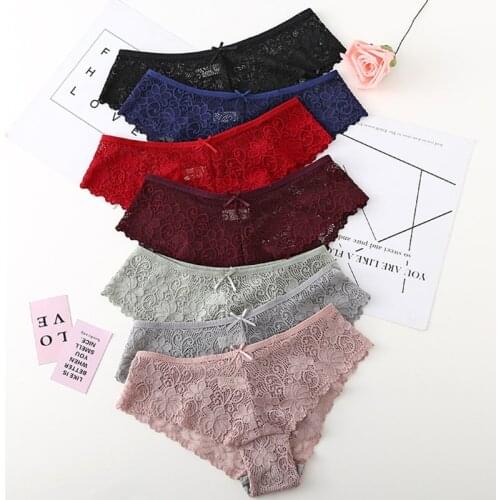 2019 New Arrival Sexy Women Panties Solid 6 Colors Lace Mid Rise Briefs High Quality Charming Beauty Bow tie Cotton Panties