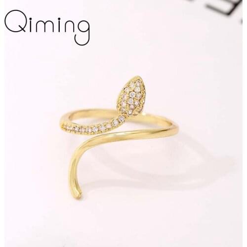 18K Gold Plated Punk Animal Snake Rings For Women Female Wearable Versatile CZ Stone Adjustable Trendy Finger Ring Gift