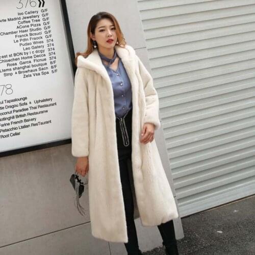 Winter new XL M-6XL mink long knee coat female imitation velvet hooded womens Parker fur coats foreign gas