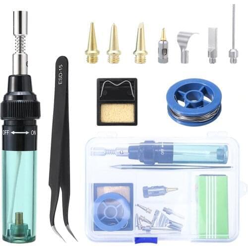 13pcs Portable Electric Gas Welder Mini Soldering Iron Cordless Welding Pen Burner Repair Soldering Station Tips Tool