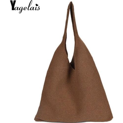 2019 Winter Womens Wool Knit Shoulder Bag Womens Retro Tote Handbag Women Cotton Shopping Bag