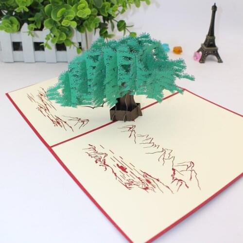 3D Handmade Chinese Style Verdant Pine and Cypress Paper Invitation Greeting Cards PostCard Business Teachers' Day Creative Gift