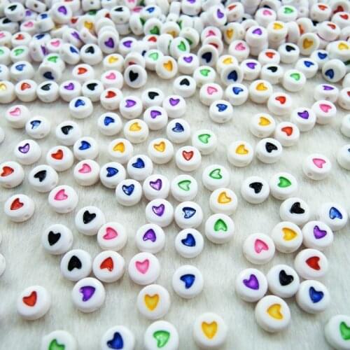 8 Colors 4*7mm 500pcs Heart Round Flat Acrylic Spacer Loose DIY Beads Jewelry Making Accessories LB-33