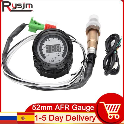 52mm Digital Air Fuel Ratio Gauge With Narrowband O2 Oxygen Sensor Car Gauge AFR Fit for 12V Car Voltmeter 2 in 1 Meter Voltage