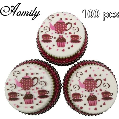 Aomiy 100pcs/Set Elegant Style Cupcake Holder Liner Party Dessert Cake Paper Baking Cupcake Decorating Tray Mold Bakeware Tools