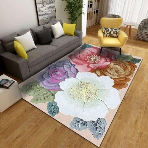 White Flower Pattern Soft Washable Carpet For Living Room Fresh Oil Painting Style Area Rug For Bedroom Kitchen Non-slip Mat