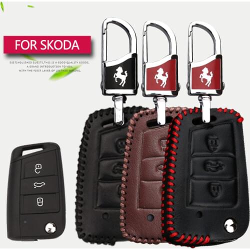 Real Leather Car Key Case Cover For Skoda Yeti Superb 2 Rapid Octavia 1 2 3 RS A5 Fabia Karoq Kodiaq Kmip Key Holder Accessories