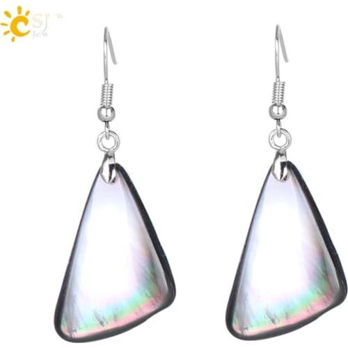 CSJA Vintage Geometric Natural Stone Black Shell MOP Bead Drop Earrings for Women Ear Pendants Dangle Earrings Jewelry Gift E842