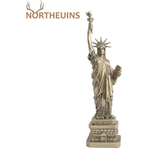NORTHEUINS 38cm Resin Golden Liberty Goddess Statue Creative Figure Figurines For Interior Home Office Desktop Decor Accessories