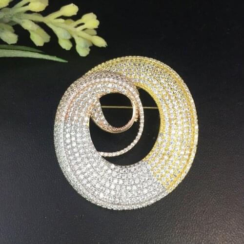 Lanyika Fashion Jewelry Distinctive Spiral volute Brooch Pendant Dual Use for Wedding Party Micro Paved Popular Gift
