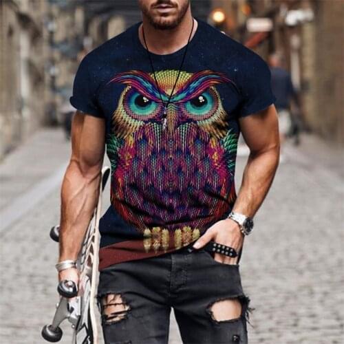Fashion Animal 3d Owl Print Mens T-shirt Summer 3d Cat T-shirt Casual Short-sleeved O-neck Top Oversized Mens T-shirt