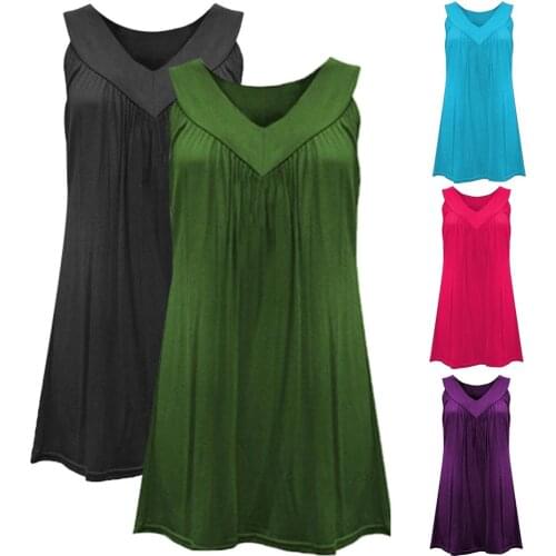 Fashion Women Pure Color Sleeveless V Neck Pleated Tank Top Casual Soft Blouse Fashion dress Sleeveless design great gifts