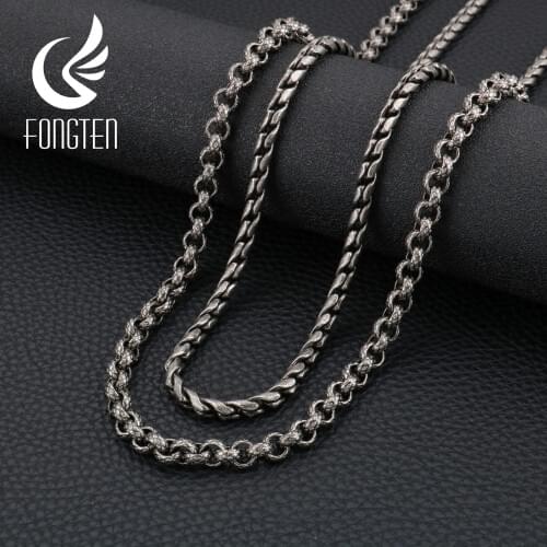 Fongten Vintage Black Necklace Men Stainless Steel Snake Box Link Chain Punk Necklaces Male Fashion Jewelry