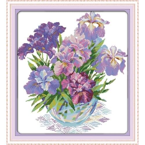 Purple iris cross stitch kit flower 14ct printed fabric canvas stitching embroidery DIY handmade needlework