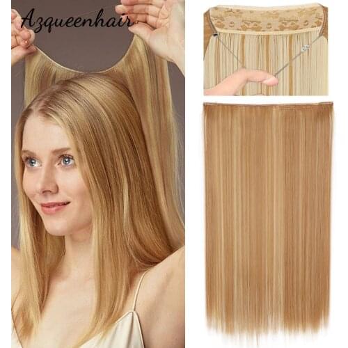 AZQUEEN Natural Synthetic Halo Hair Extensions No Clip-In Artificial Fake Ombre Blonde Brown Black Red Straight False Hair Piece