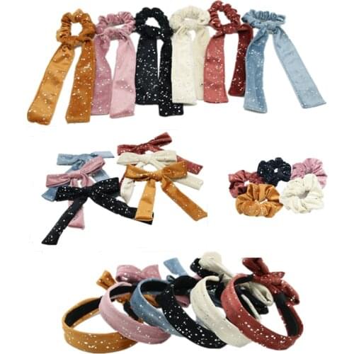 NEW WINTER Velvet flat hairband with long tails and scruchy Girls hair accessories