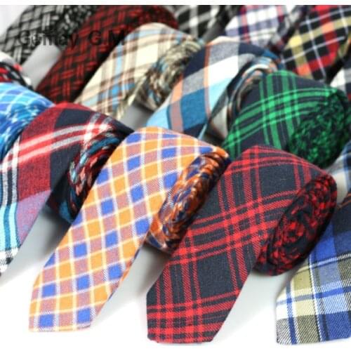 Newest Plaid 100% Cotton Ties for Men 5.5 width Skinny Neckties High Quality Adult Slim Neck Tie Free Shipping