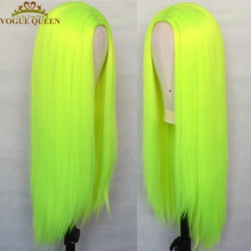 Vogue Queen Bright Yellow Green Synthetic Silky Straight Wig Full Machine Made Wig Heat Resistant Fiber Cosplay For Women
