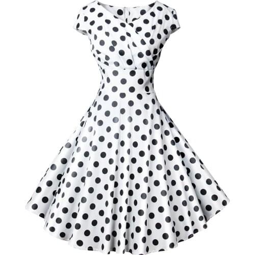 Polka Dot A-line Woman Dresses Spring Short Sleeve Elegant V-neck Knee Length Banquet Dresses Female
