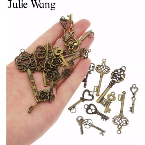 Julie Wang 24PCS Mixed Key Shape Charms Neckalce Alloy Antique Bronze Pendant Bracelets Findings Jewelry Making Accessory