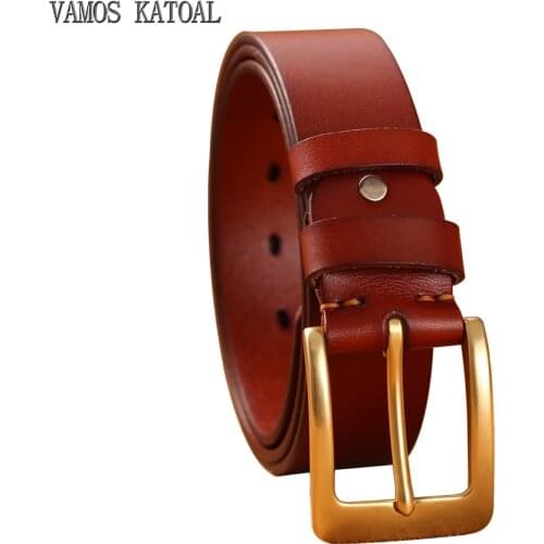 Genuine Leather Belt For Men Fashion Solid Brass Buckle Belts Mens Copper Buckle Belt Quality Cowskin Men Strap