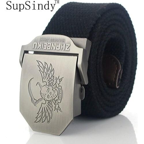 SupSindy mens canvas belt Grim reaper metal buckle military belt Army tactical belts for Male top quality men strap Army green