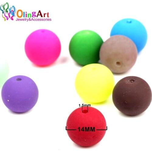 OlingArt Rubber Glass Beads High quality 12PCS 14mm Candy Color Neon Matte Loose Beads Handmade jewelry making bracelet DIY
