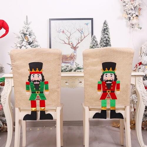Cartoon Walnut Soldier Christmas Chair Cover Hanging Feet Kitchen Table Chair Covers Christmas Happy New Year Party Decor
