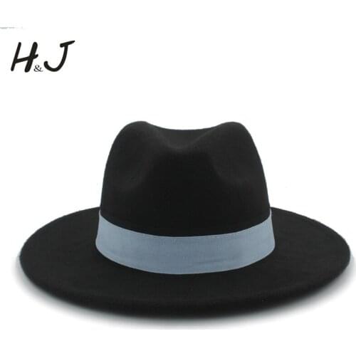 Wool Women Men Fedora Hat For Elegant Lady Gentleman Church Winter Wide Brim Jazz Godfather Sombrero Caps 56-58CM