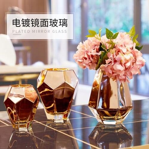 Nordic golden glass vase wide mouth flower arrangement living room table home decorations