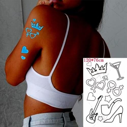 Tattoo Stickers Luminous Kids Girl Temporary Fake Tattoos Glow Paste on Face Arm Leg for Women Body Art Skeleton Crown Sticker