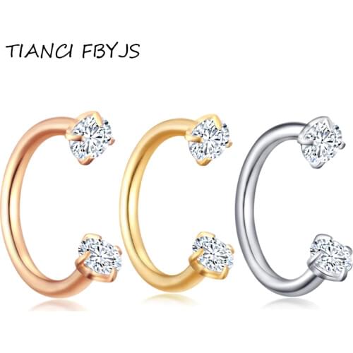 TIANCIFBYJS Crystal Horseshoe Ring Hoop Ball Awl Bar Cartilage Septum Helix Tragus Piercing Rose Gold 8mm Body Jewelry Nose Ring