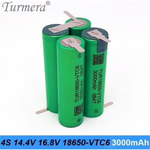 TUR18650VTC6 3000mAh Battery 30A 4S 14.4V 16.8V VTC6 Battery Pack for Screwdriver Batteries or Air Drone Use Customize Turmera
