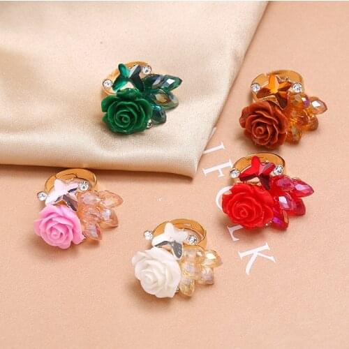 Vintage Bohemia Rose Flower Big Rings For Women Jewelry Crystal Ring Rhinestone Luxury Gift Rings For Women Wedding Promise Ring